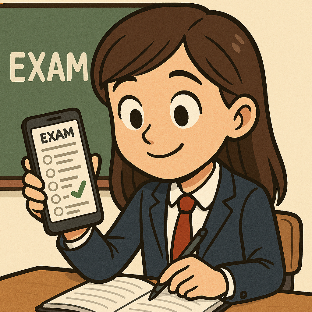 female student performing an electronic exam